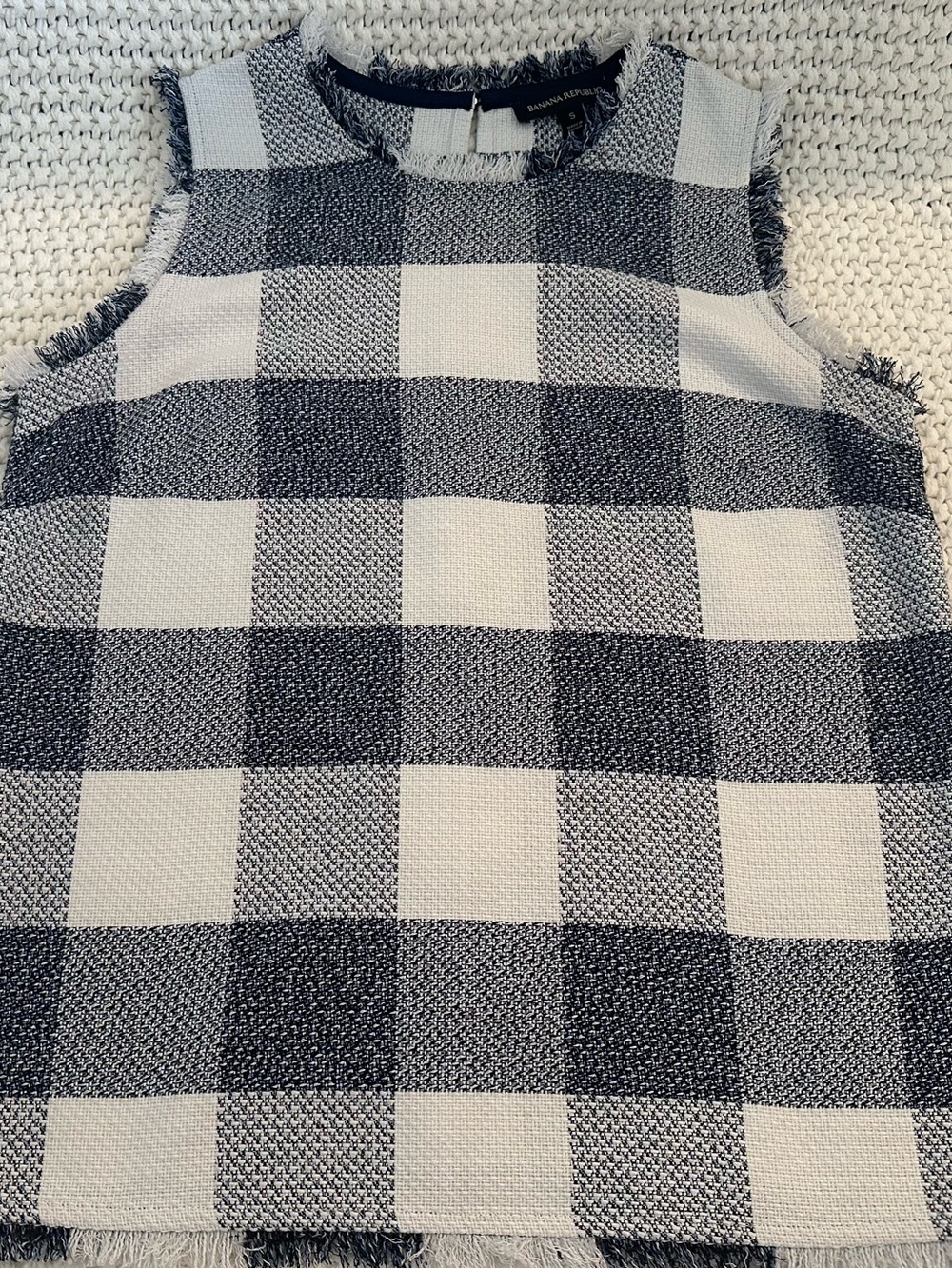 Banana Republic Navy and White Checkered Tweed Sleeveless Top